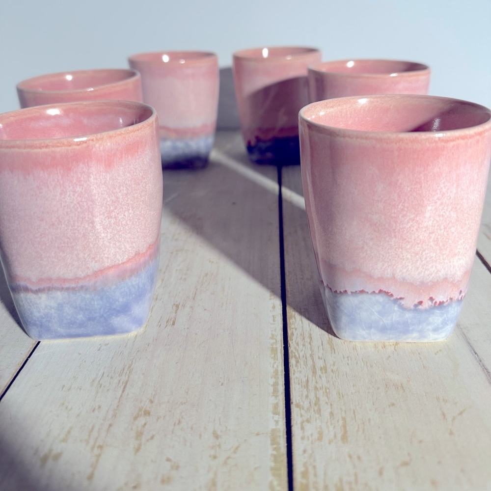 Anthropology “Calpe”Pink and Purple Ceramic Cups Set of (6)